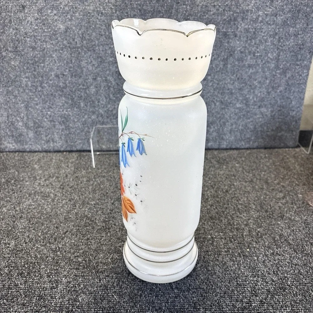 Vtg~1920s Hand Painted Floral/Frosted Glass Vase~14
